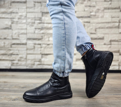 Ghete casual, barbati, MELS, 1003 negru, piele naturala